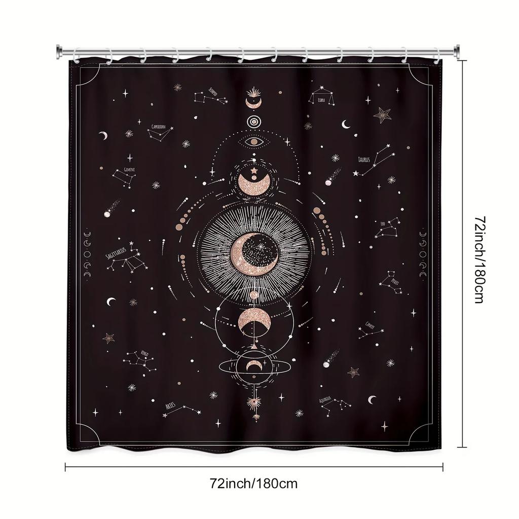 Zodiac Constellation Shower Curtain, Astrology Moon Phase Galaxy Design, Mystic Tarot Witch Aesthetic, Polyester