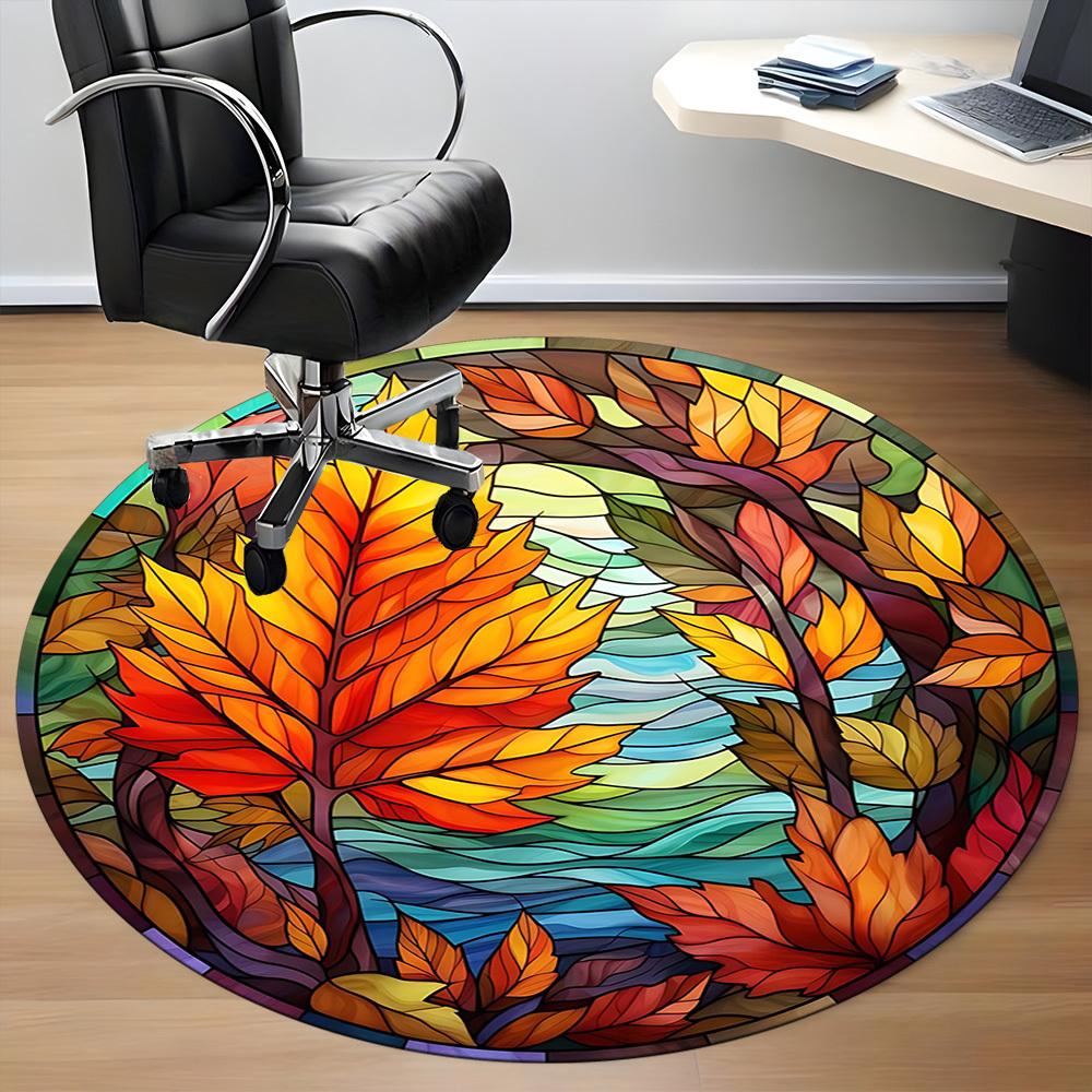 1pc Autumn Leaves Office Round Area Rug,  Mat Suitable For Office, Under Office Chairs Bedroom Living Room Home Decor, Room Deco