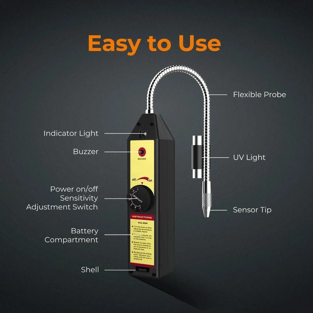 WJL-6000 Freon Leak Detector Audible & Visual Alarm Fast Response Halogen Leak Detector R22 R410A R134A R1234YF AC Leak Detector