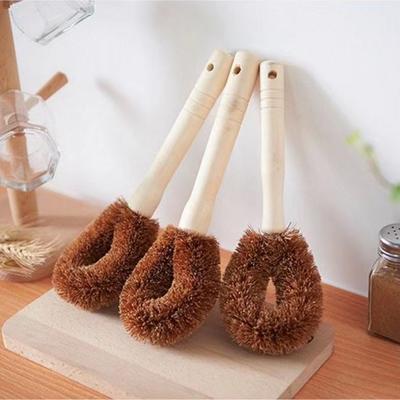 Coconut Pot Brush, Pan Brush, Brush, Kitchen Dishwashing, Household Use, Wooden Handle Brush, Hard Bristled, Non Greasy