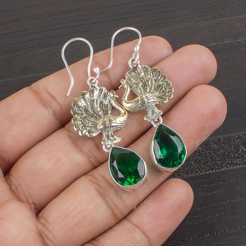 Emerald 925 Solid Sterling Silver Earrings, Handmade Gemstone Earrings Jewelry, Gifts For Wife Brand New Earrings