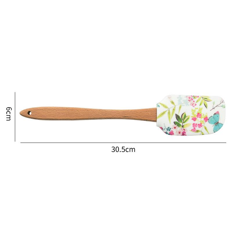 Antihaft-Silikon-Kochgeschirr mit Holzgriff Spatel Löffel Pinsel Sets Buntes Backen Küchenspatel Werkzeuge 30.5cm
