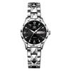 Women's Luminous Diamond Pattern Waterproof Quartz Watch with Double Calendar and Solid Band.