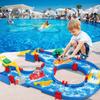 1 Set Kids Outdoor Water Table Toy Water Park Building Block Playset with Boat Summer Toddlers Boys Girls Outside Simulation Waterway Ship Lock Toy