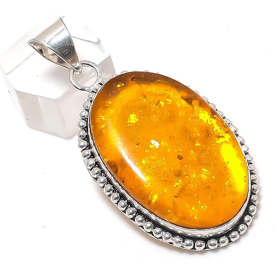 Natural Baltic Amber Gemstone 925 Sterling Silver Jewelry Pendant 2.17" P2n05