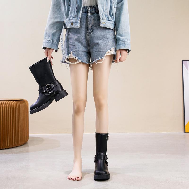 Läderbältesspänne Martin Boots Dam 2025 Brittisk Retro Mellanhöga Stövlar Korta Stövlar Platå Western Cowboy Stövlar Riddarstövlar