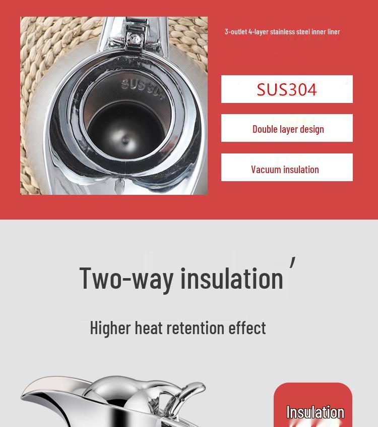 European Style Double-Layer Stainless Steel Vacuum Thermos - Hotel & Restaurant Tea/Warming Kettle