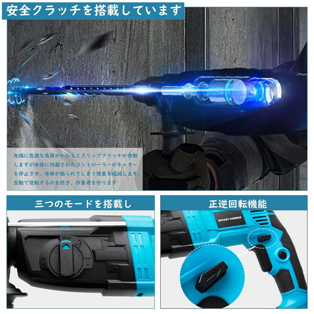 CXCESNS Hammer Drill Electric Hammer Drill 1100W Powerful 110V Cord Type Low Vibration Mechanism Steplessly Variable Speed 3 Modes Concrete 40mm