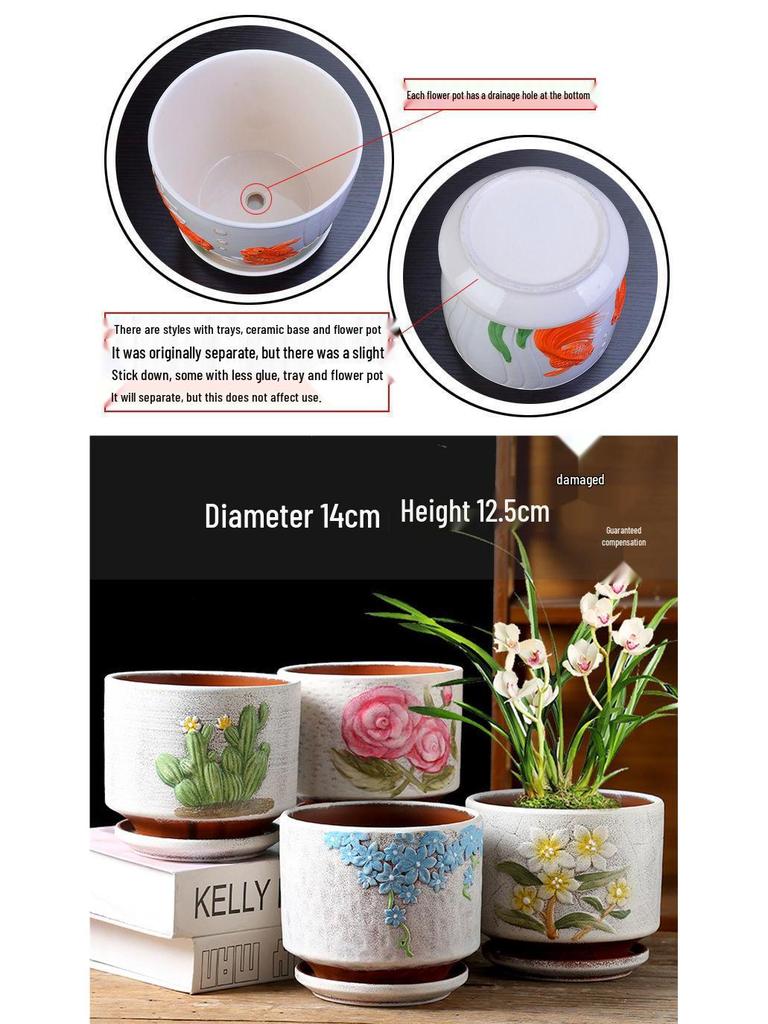 Simple Creative Ceramic Hanging Flower Pot with Tray - Large/Extra Large for Succulents and Green Pothos