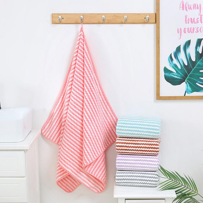 Color Bar Pineapple Grid Yang Corrugated Bath Towel Coral Fleece Absorbent Soft Bath Towel