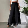 Women Pants Elastic High Waist Wide Leg Loose Fit Casual Trousers Summer Chiffon Long