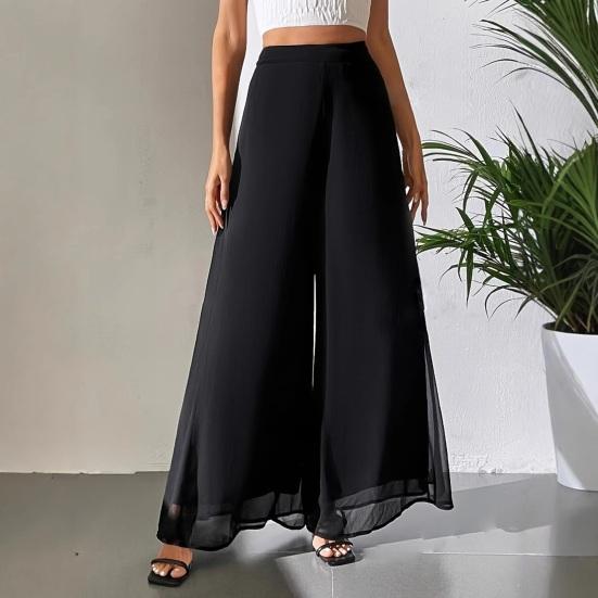 Women Pants Elastic High Waist Wide Leg Loose Fit Casual Trousers Summer Chiffon Long