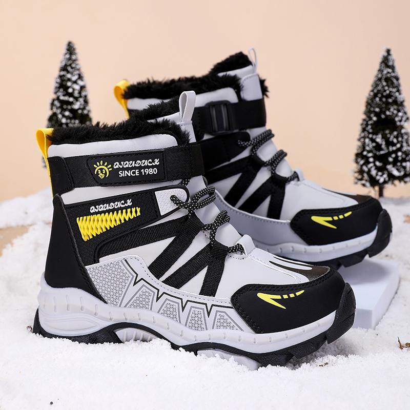 30-40 Children's Winter Large Size Fashionable Outdoor Velcro High Top Plush Warm Cotton Boots Snow Boots