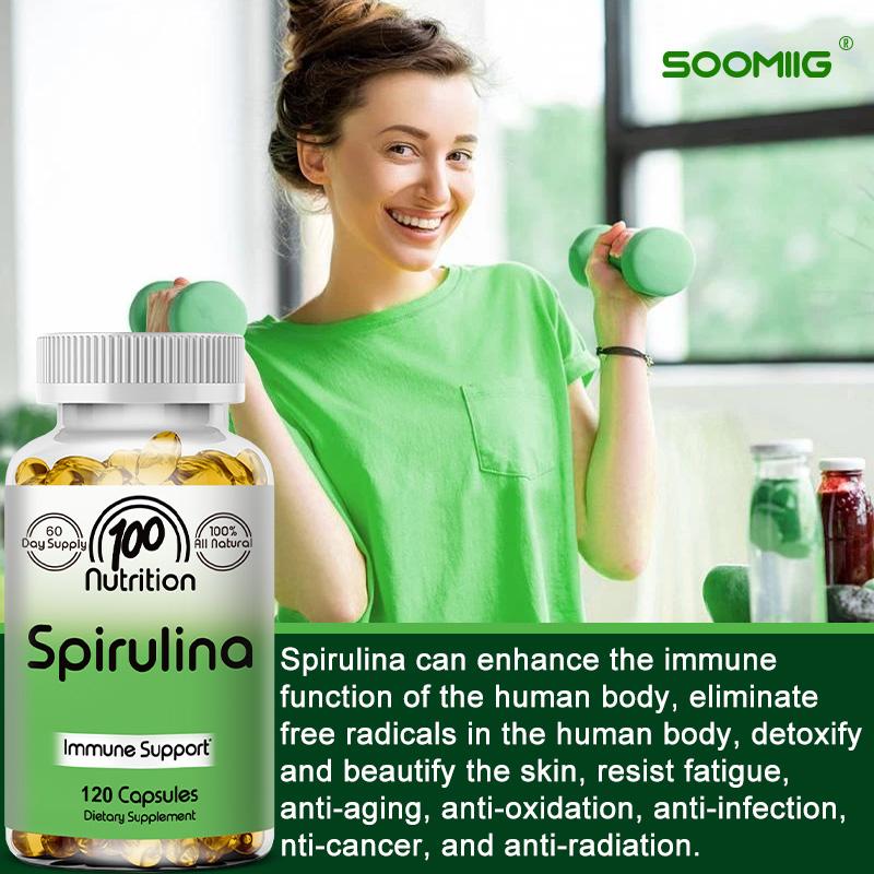 Organic Spirulina 700mg Capsules, Vegan Detoxifying Weight Loss, Immune-Boosting Superfood, 120 Capsules