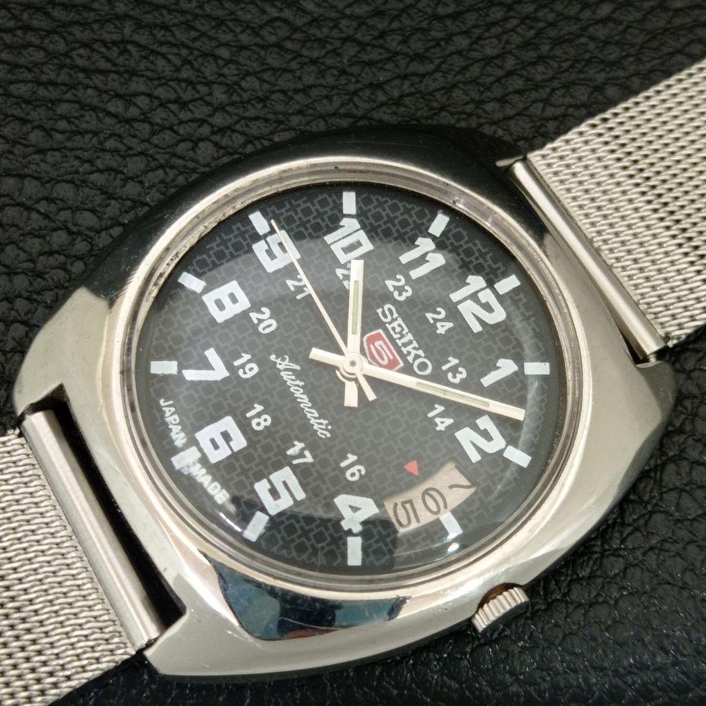 VINTAGE SEIKO 5 AUTOMATIC 7005A JAPAN MENS BLACK COLOR DIAL WATCH A709364-1