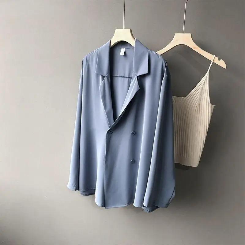 Spring Autumn Fashion Solid Casual Sunscreen Shirts Women Blouse Loose Chiffon Thin Shirt Blazer Oversize