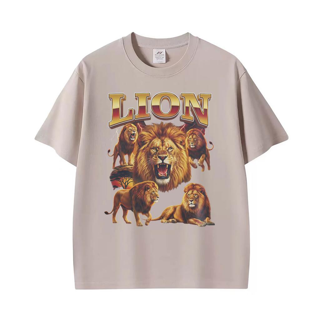 African Safari King Vintage Lion Graphic T Shirt Unisex Classic Fashion Oversized Tshirts Unisex Casual Cotton Short Sleeve Tshirt