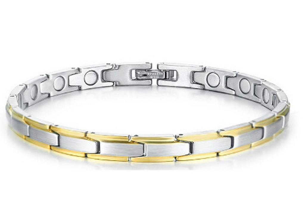 Schwarz-Gold Edelstahl Magnetisches Armband mit Germanium und Negativ-Ionen Uhrenarmband