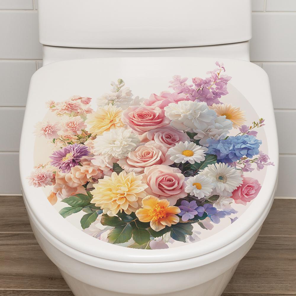 

Painting Creative Flower Bathroom Toilet Sticker Home Beautification Decoration Sticker Room Decoration Accessories 35x39CM