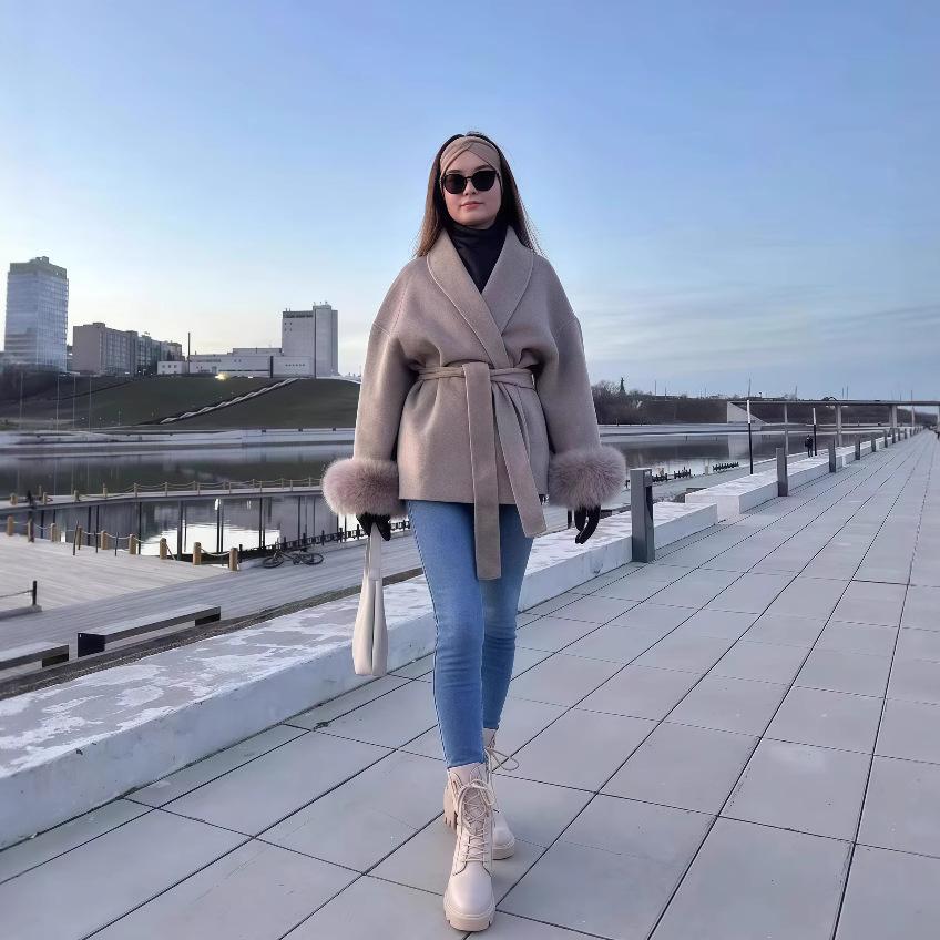 Woolen Short Coat Loose Lapel Long Sleeve Jacket Autumn Winter Chic Cardigan