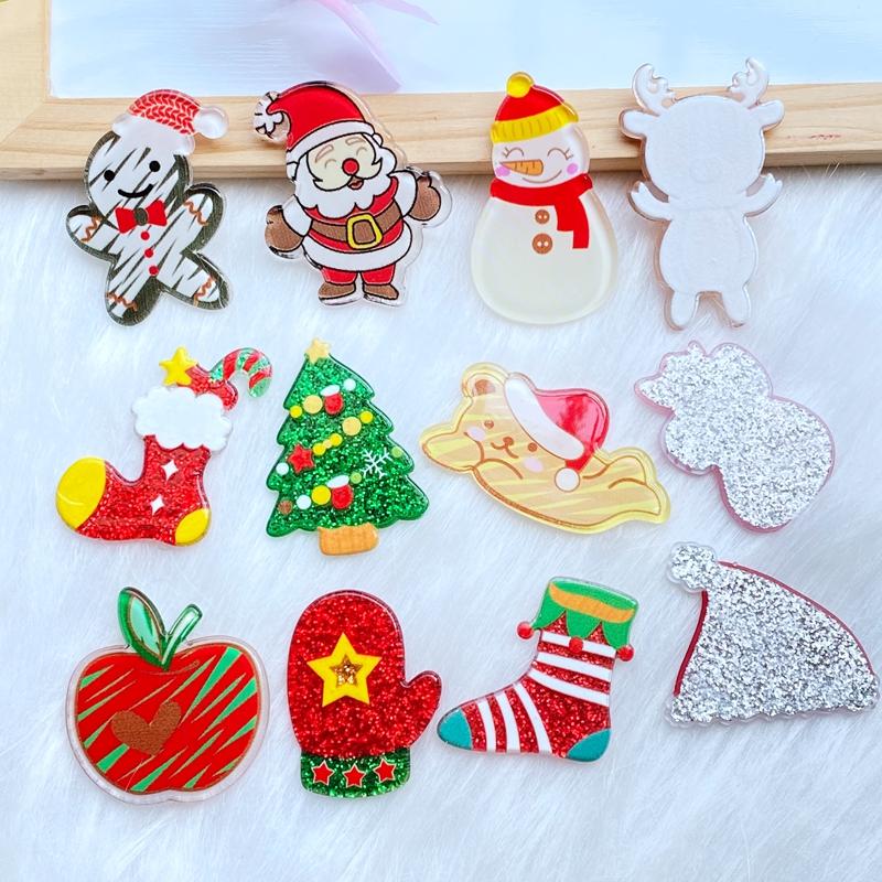 10 Stück Neue Süße Gemischte Glänzende Acryl-Weihnachts-Serie Flache Rückseite Cabochons Scrapbooking DIY Schmuck Bastel-Dekoration Zubehör