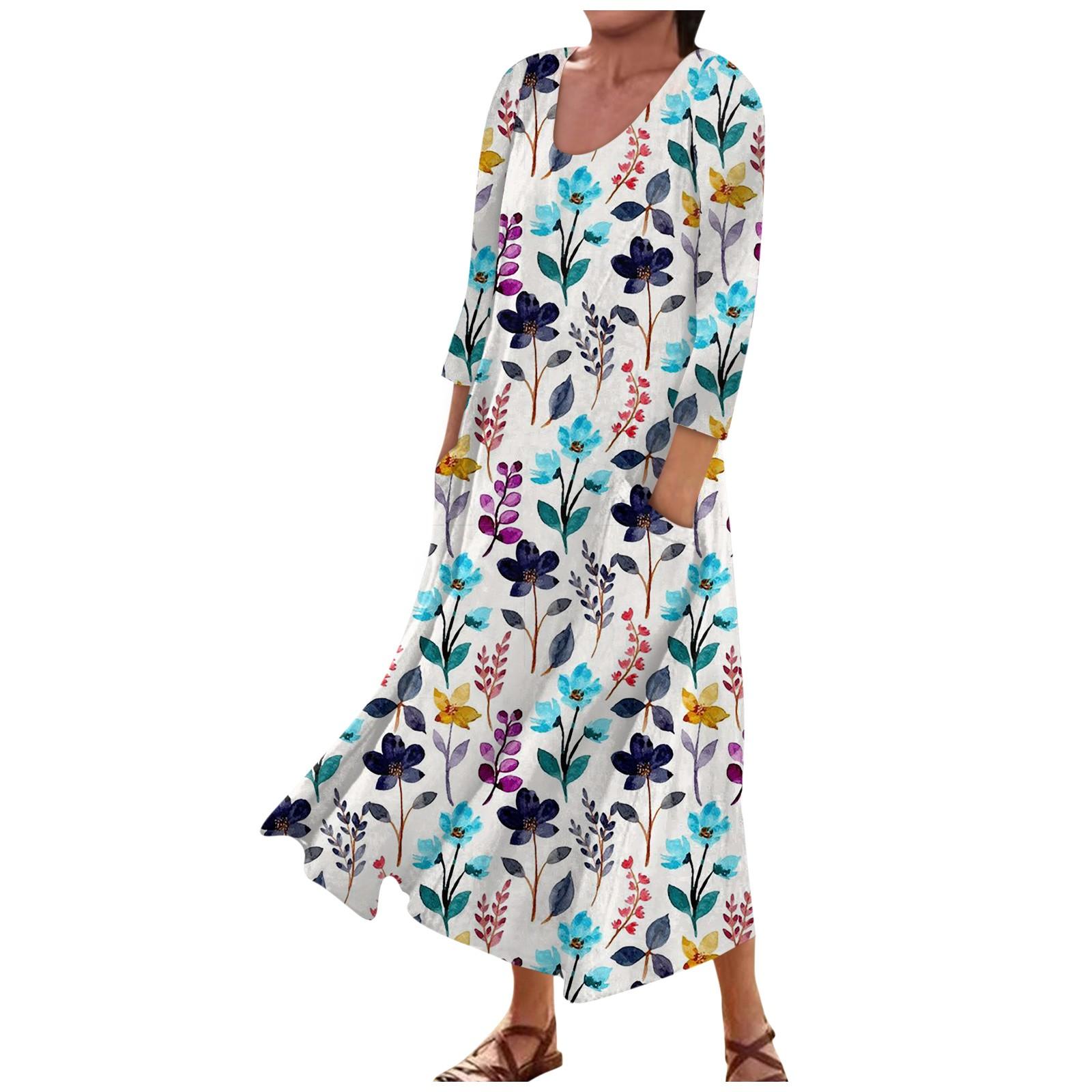 

Женское модное повседневное свободное карманное платье с круглым вырезом и рукавами 3/4 L