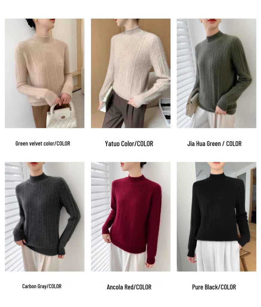 Women's 2025 Autumn/Winter Cashmere Loose Knit Sweater with Half-High Neck