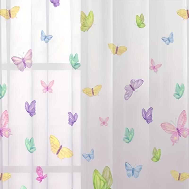 2PC Colorful Butterfly Sheer Curtains - Dreamy Pastel Rainbow Print Window Drapes for Girls Bedroom Kids Room Decor