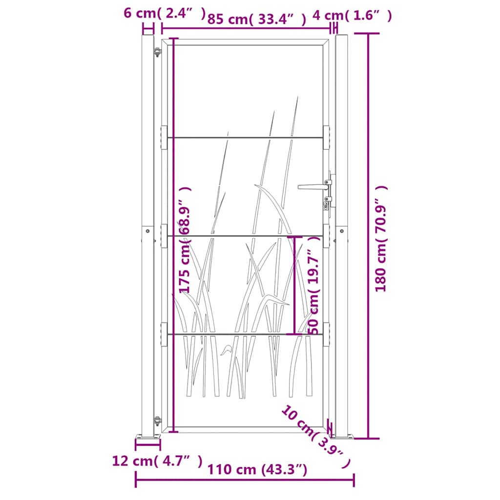 Garden Gate Anthracite 100 X 175 Cm Steel Grass Design