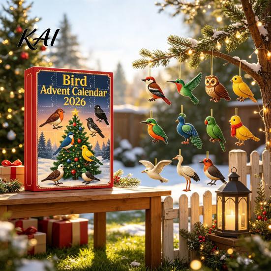 Festive Home Hanging Decor 24 Day Bird Advent Calendar with 2D Flat Acrylic Pendants, Christmas Countdown Calendar, Ornament for Holiday Trees