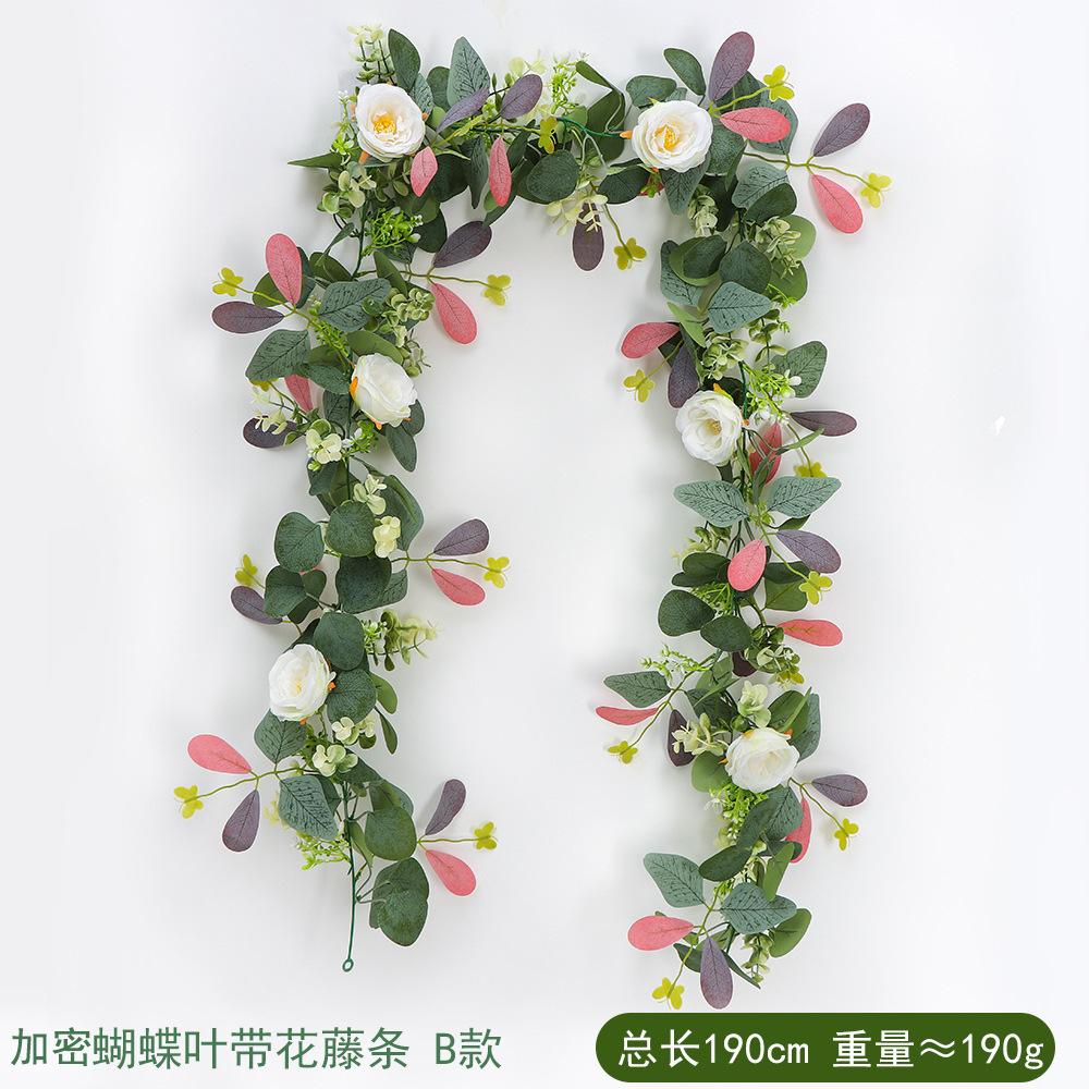 Arco de Boda de Ratán de Eucalipto Simulado Decoración Navideña Enredada para Mesa de Comedor en Casa Flor Falsa Ratán de Mariposas