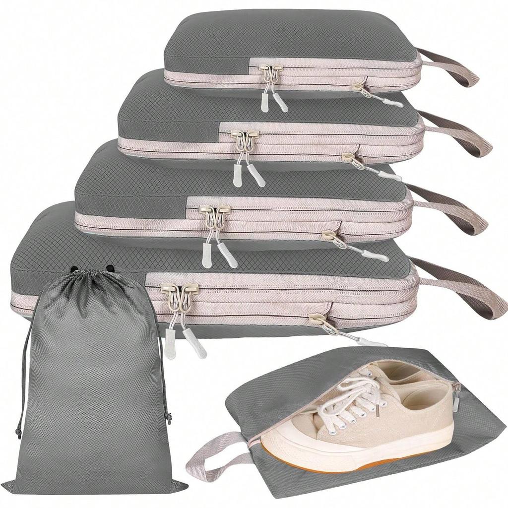 Set/6 Pcs Compressible Packing Travel Storage Bag Cubes Waterproof Suitcase Nylon Portable With Handbag Luggage Organizer