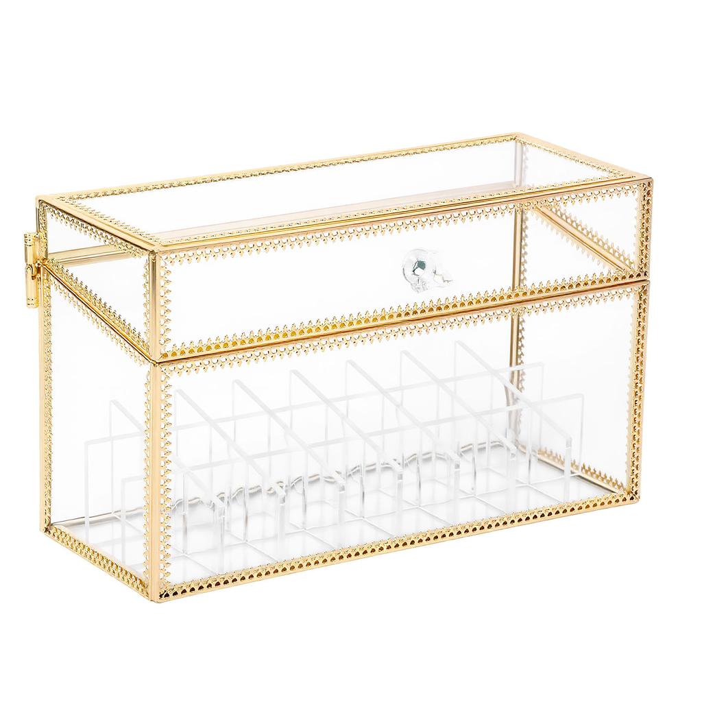 18/24 Grid Lipstick Holder Transparent Glass Cosmetics Storage Box Lipstick Nail Polish Display Rack Tabletop Organizer