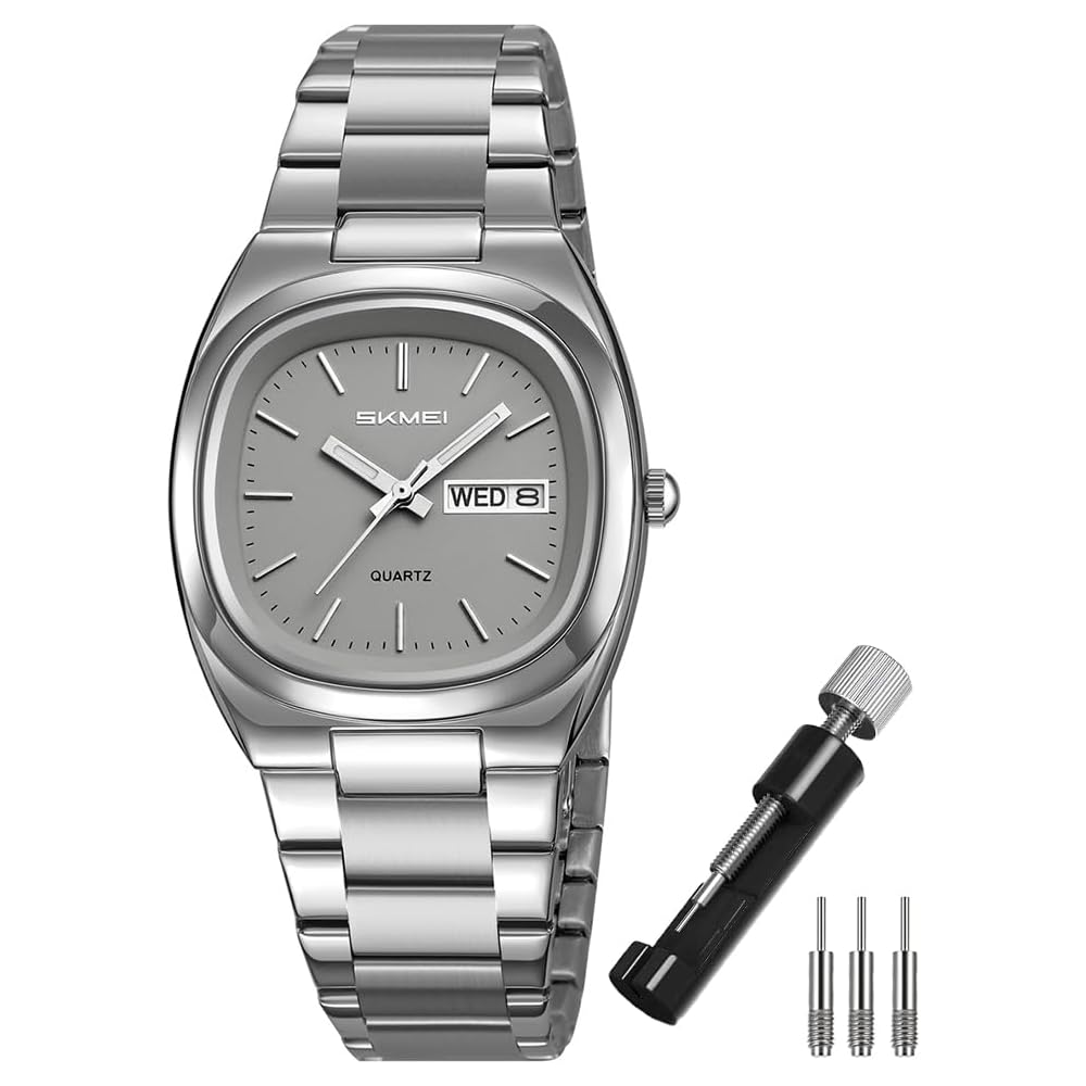 SKMEI Square Women s Quartz Watch Silver Gray Stainless Steel Waterproof Business Date Display Stylish