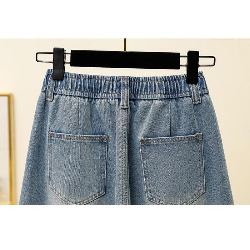 DIMANAF Plus Size Summer 2025 Casual Women Jeans Shorts Pants Loose Hole Basic High Waist Pants Elastic Waist