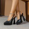Black thick heel pointed waterproof table smooth surface simple sexy OL single shoes high heels professional low-top shallow mouth women