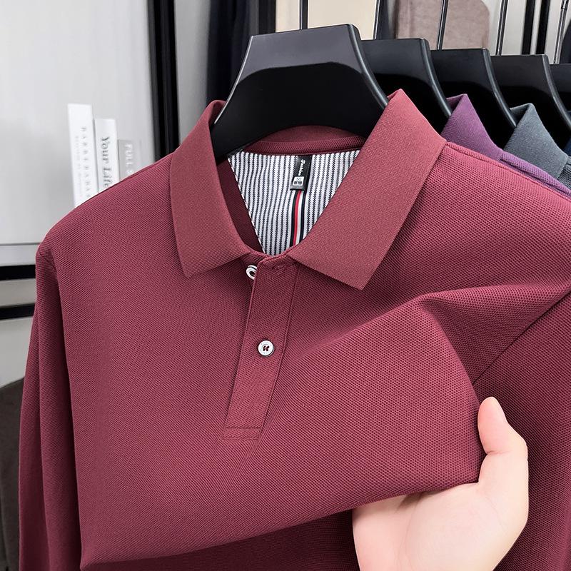 Men's 2026 Spring Breathable Cotton Long-Sleeve Polo Shirt with Side Slits