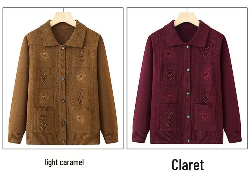 Grandma's Loose Knit Cardigan - Spring/Fall Wear for Middle-aged and Elderly Women
