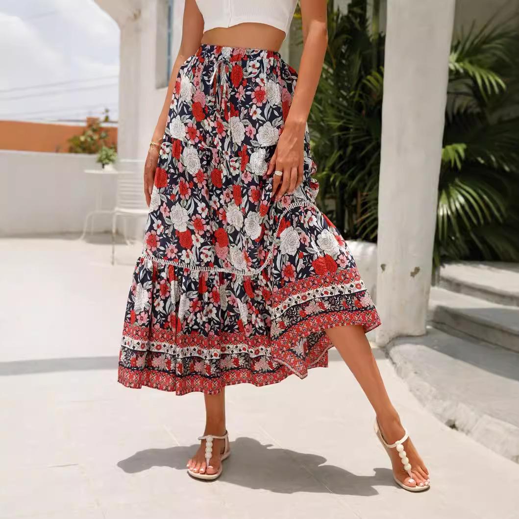 

Богемное Ретро Цветочное Миди Пляжное Платье - Стиль Летнего Отпуска Extra Large красный