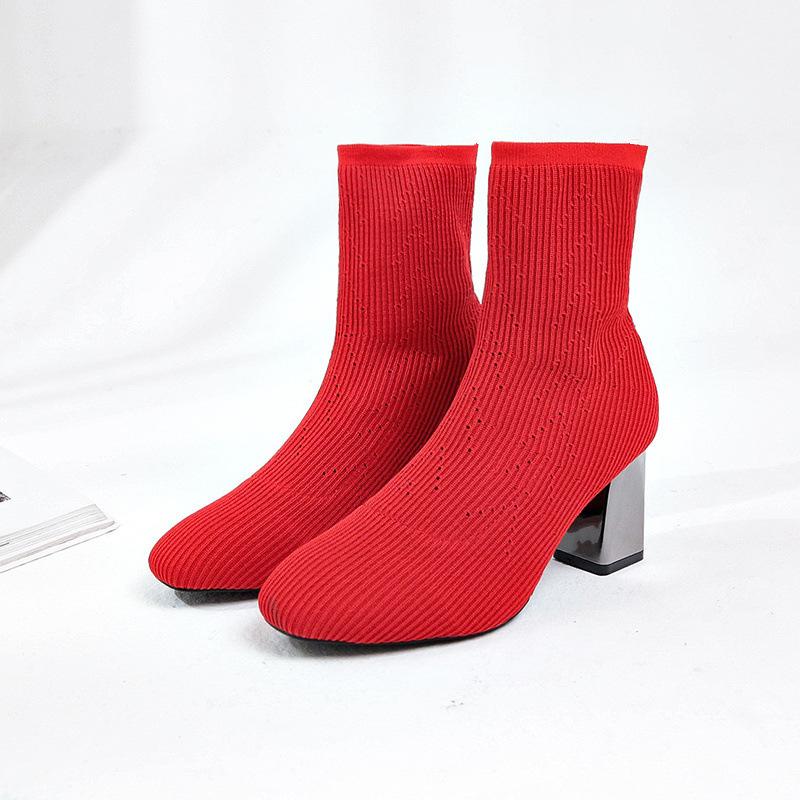 Модные эластичные носки на щиколотке толстые высокие каблуки эластичные женские осенние сексуальные ботильоны с острым носком для женщин Pumppo 34 3493₽