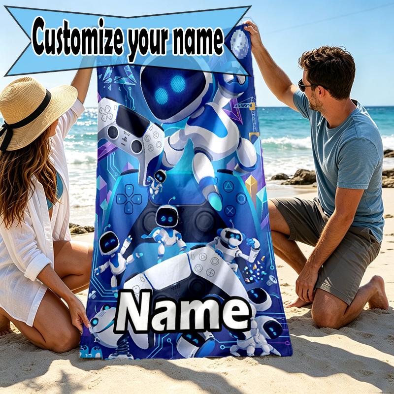 Custom Name Personalized Cosmic Bot Crew Print Beach Towel, for Trip Camping Beach Party Home Decor, Birthday Gift for Family & Friends