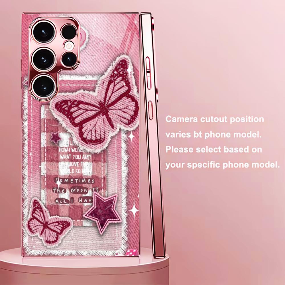 Rosa Schmetterlings-Aufkleber Madam Pink Glas Handyhülle für Samsung Galaxy S26 S25 S24 S23 S22 FE Ultra Plus Stoßfest Weiblich