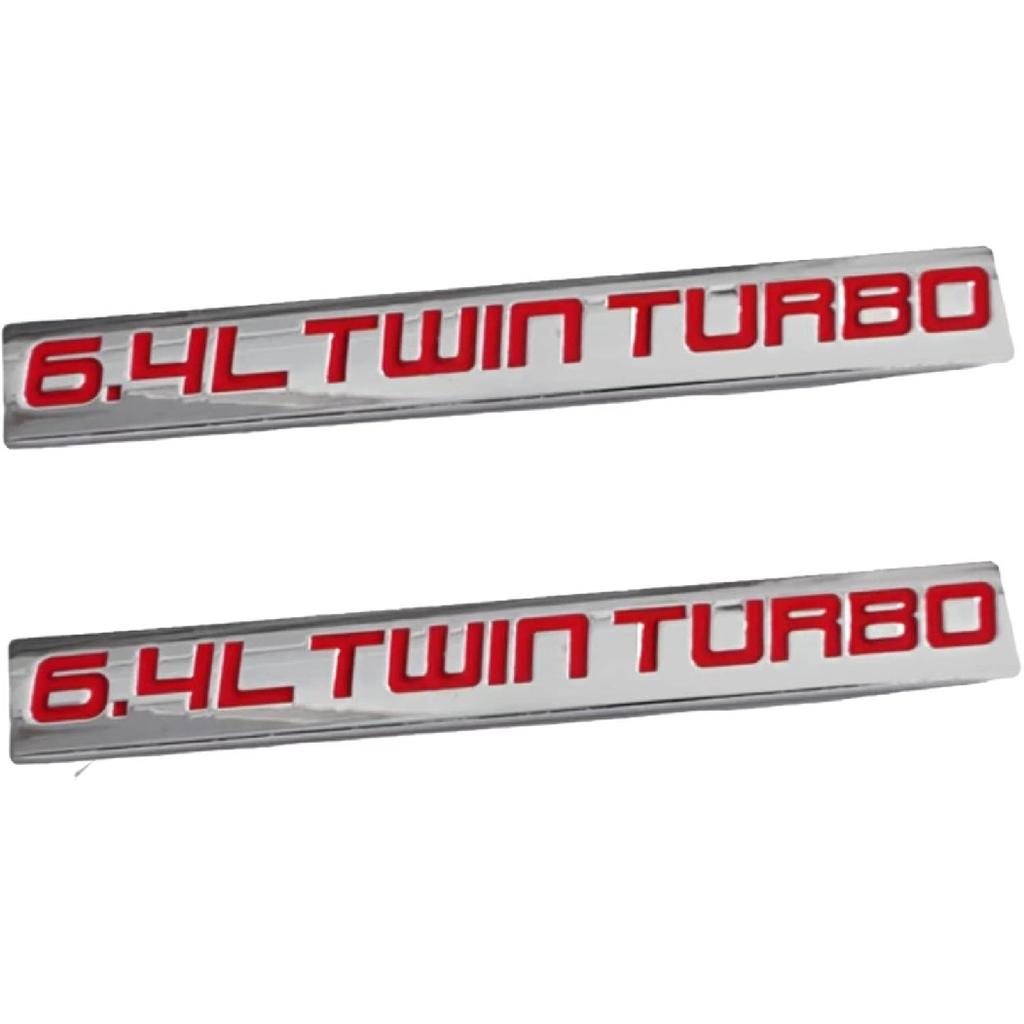 2-Piece 6.4L Twin Turbo eblem Badge Metal Decal Fender Trunk Badge Fit for Trunk Hood Door