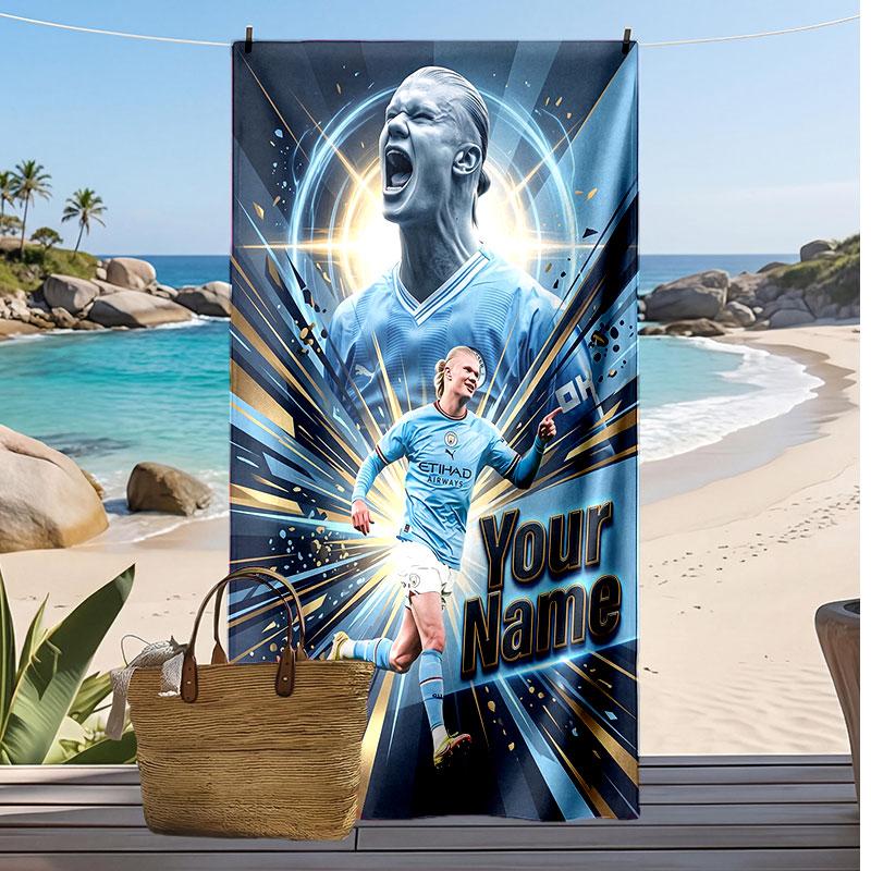 Erling Haaland Personalisiertes Bedrucktes Strandtuch Fußballlogo Unterstützung Benutzerdefinierter Name Text Absorbierendes Handtuch Für Sport Reisen Besonderes Geschenk