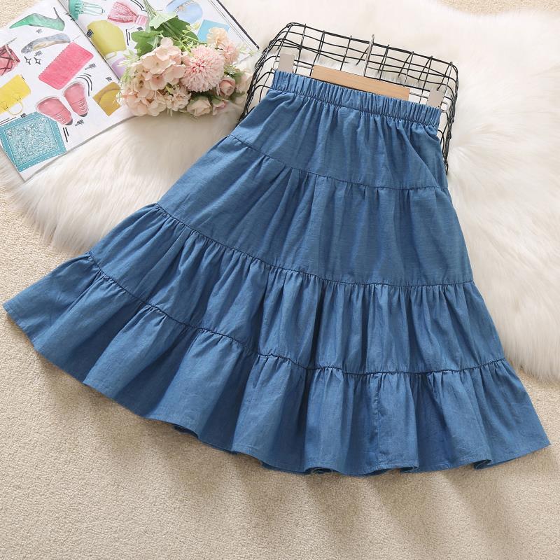 Girls' Denim Skirt Half Skirt Summer Skirt Thin Cake Skirt Little Girls' Pleated Skirt