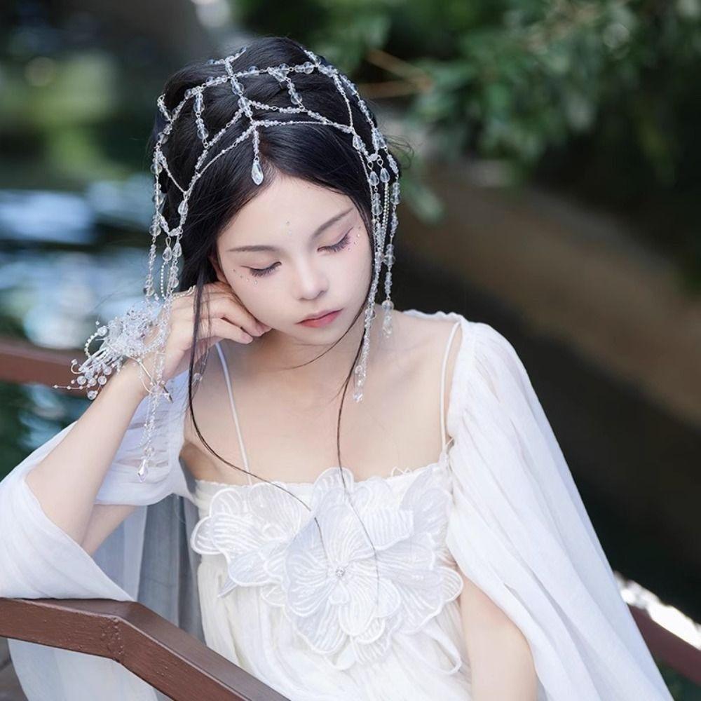 Korean Style Glitter Beaded Forehead Ornament Fairy Bridal Crown Wedding Styling Accessories