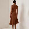 Women's Round Neck Sleeveless Ruffle Dress Summer High Waist Slim A-Line Banquet Cocktail  Dresses