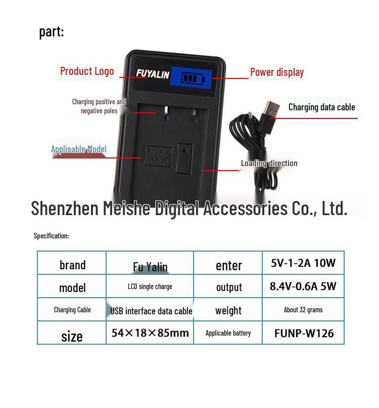 USB Charger for Fujifilm XT30/XT20/XT10 Digital Camera Battery (NP-W126S)