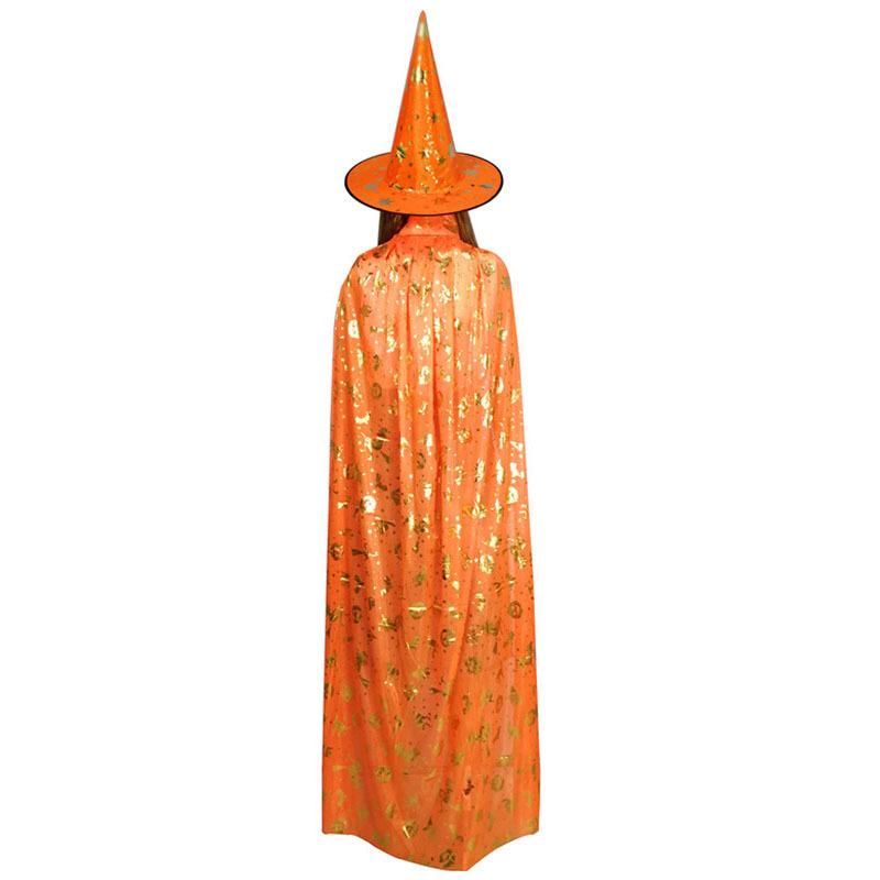 Gold Foil Cloak Costume Witch Hat Kids Adults Halloween Party Performance Stage