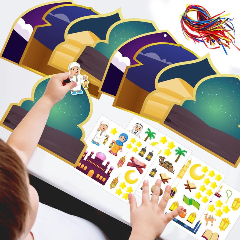 36 pezzi/set Kit Artigianale Adesivi per Festa Islamica Ramadan Etichette Regalo da Appendere Adesivi Luna Crescente Forniture per Festa Moschea Attività Decorazioni